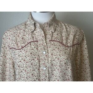RYAN Michael 100% Silk Western Pearl Snap Shirt Floral Southwestern Women Medium